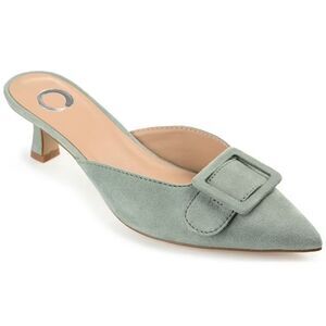Journee Collection Women's Vianna Kitten Heel Mules Pointed Toe Pumps, Sage 9.5M